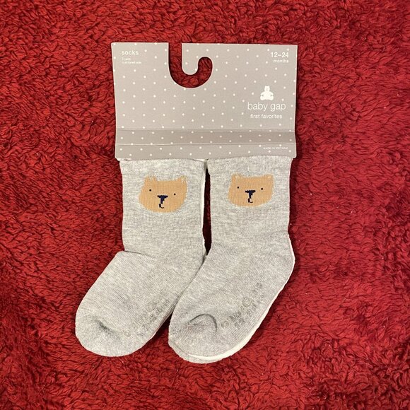 3pk. Baby Gap Teddy Bear Socks - Gray, White, Gray-striped - 12-24 mos. - NWT - Picture 1 of 6